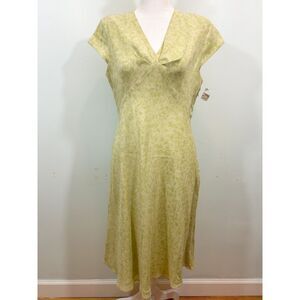 Talbots Green Leaf Pure Silk Empire Dress Size 8 Petite Fairy Forest Feminine